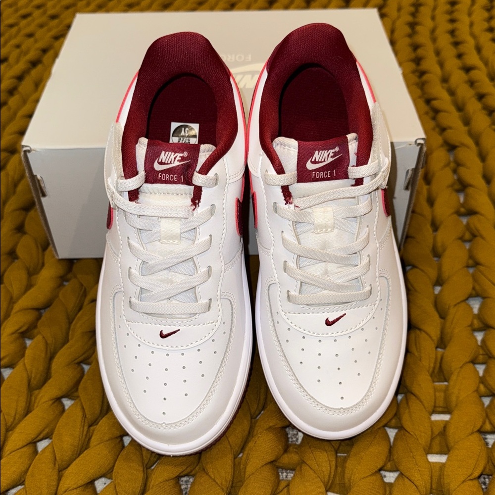 Nike Kids White/ Burgundy Air Force Ones